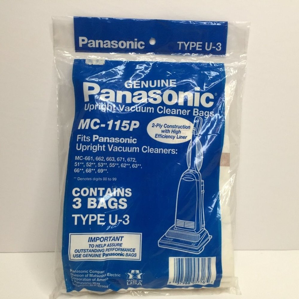 Panasonic Upright Vacuum 3 Cleaner Bags Type U-3 MC-115 2 Ply Household Cleaning